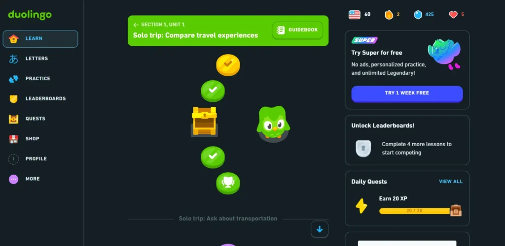 Duolingo Learning Area