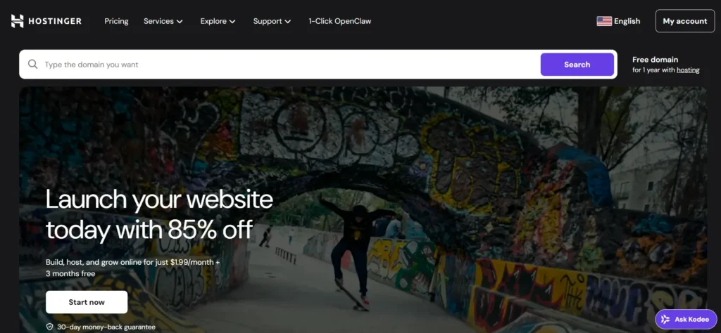 Screenshot of Hostinger Home Page