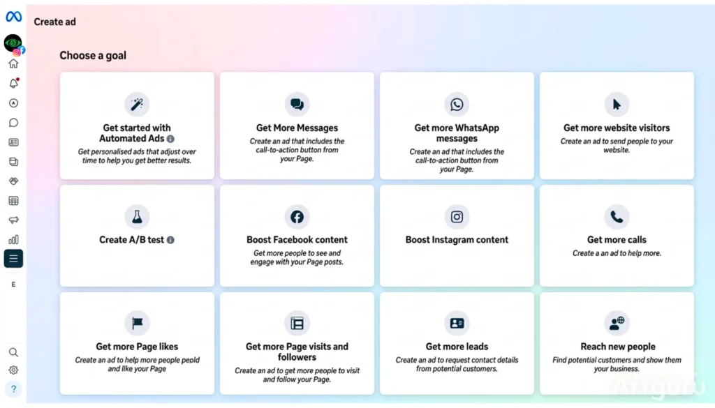 Screenshot of Meta Ads (Choose a Goal)