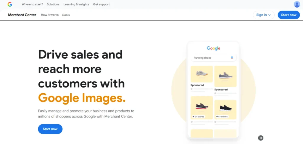 Screenshot of the Google Merchant Center Homepage