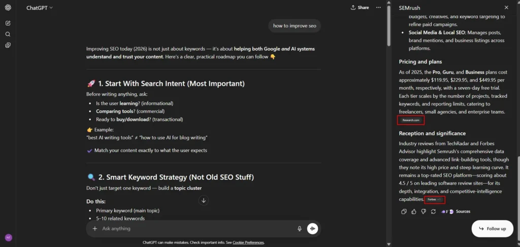 Screenshot image of a ChatGPT response with source links clearly highlighted