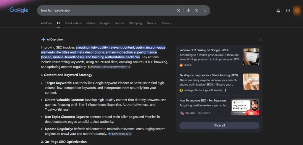 Screenshot image of google ai overview